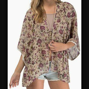 TOBI Floral Sheer Flowy Kimono Top Wrap